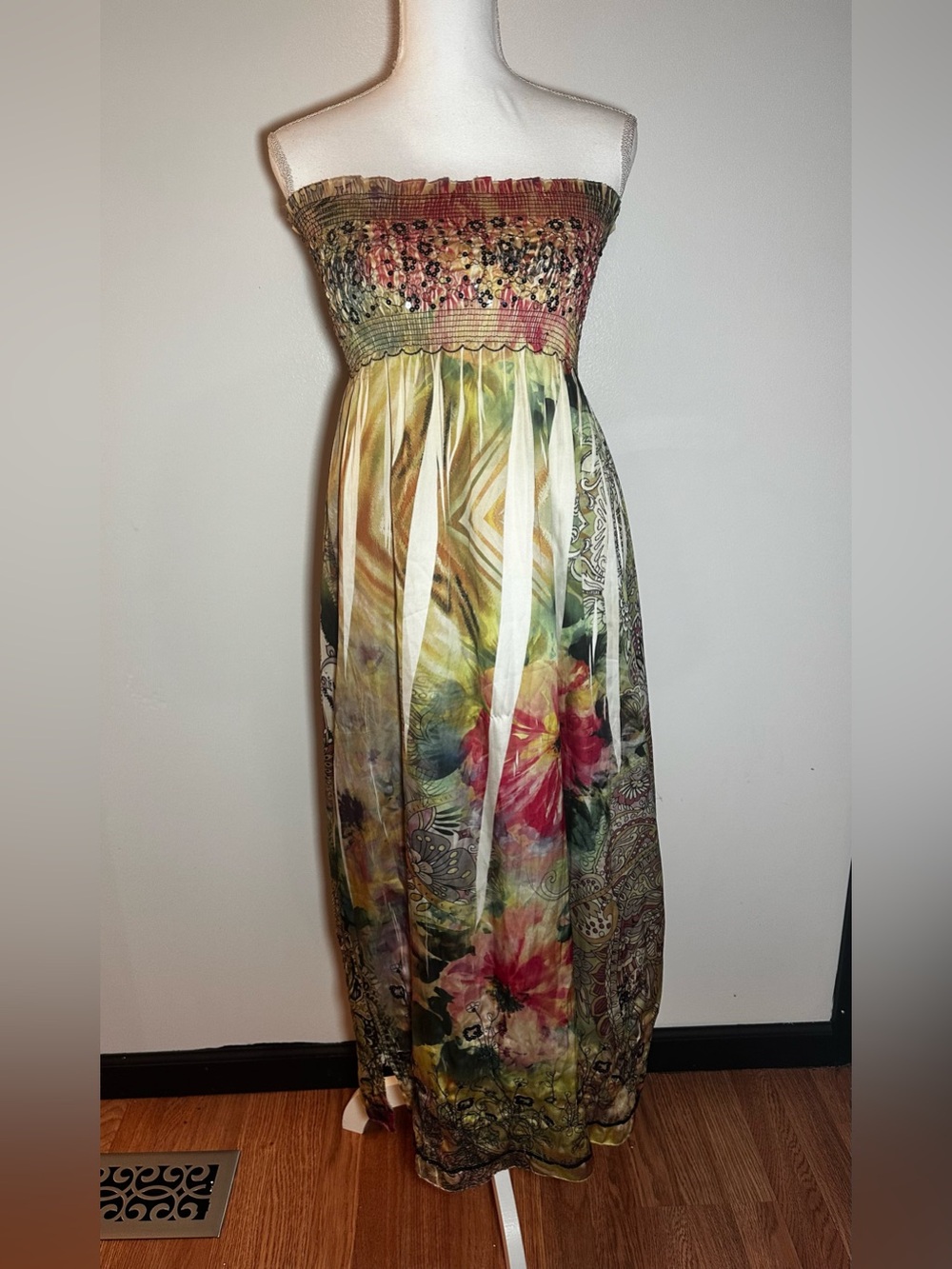 Lapis Strapless Floral Dress with Sequins Coverup Anthropologie